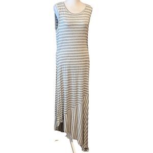 NY&Co size medium grey & white striped sleeveless asymmetrical maxi dress EUC